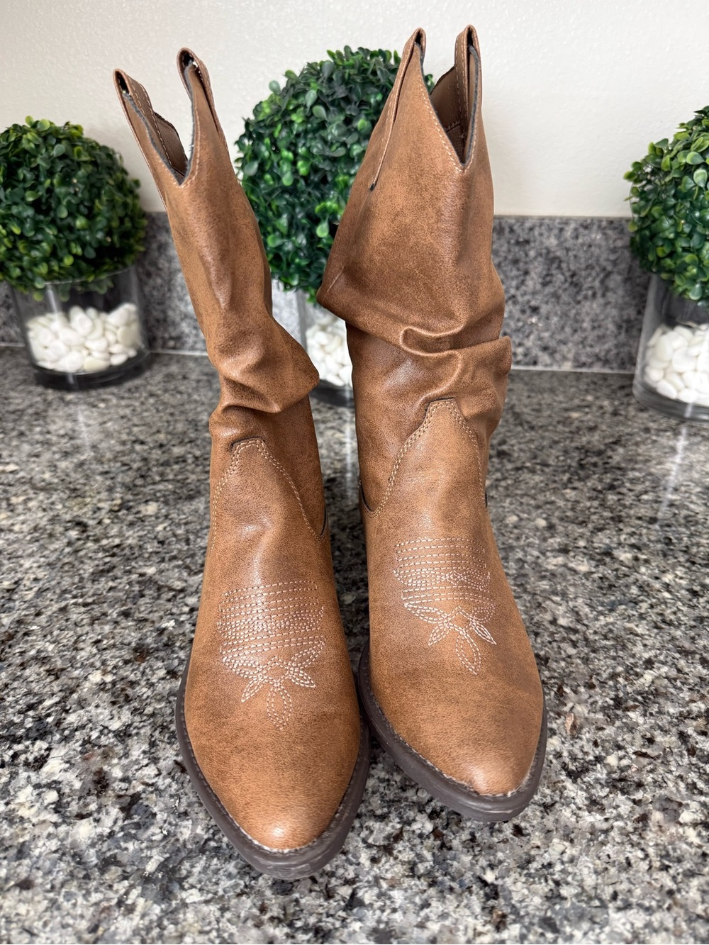 NEW Western-Style Slouchy Mid-Calf Boots in Brown- size 7.5